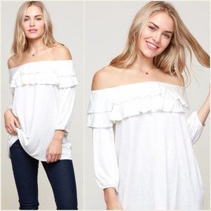 Off Shoulder Off White 3/4 Sleeve Blouse Top
